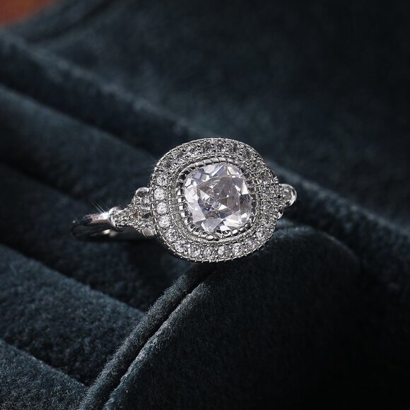 ▶Luxury CZ Shiny Gem Macro Pave Square Noble Dainty Wedding Rings, K932